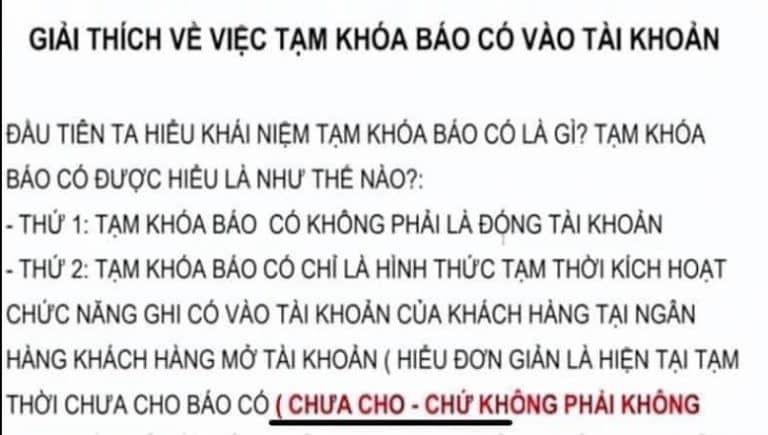 Tạm Khoá Báo Có Vào Tài Khoản Là Gì? Tiền Có Vào Tài Khoản ...