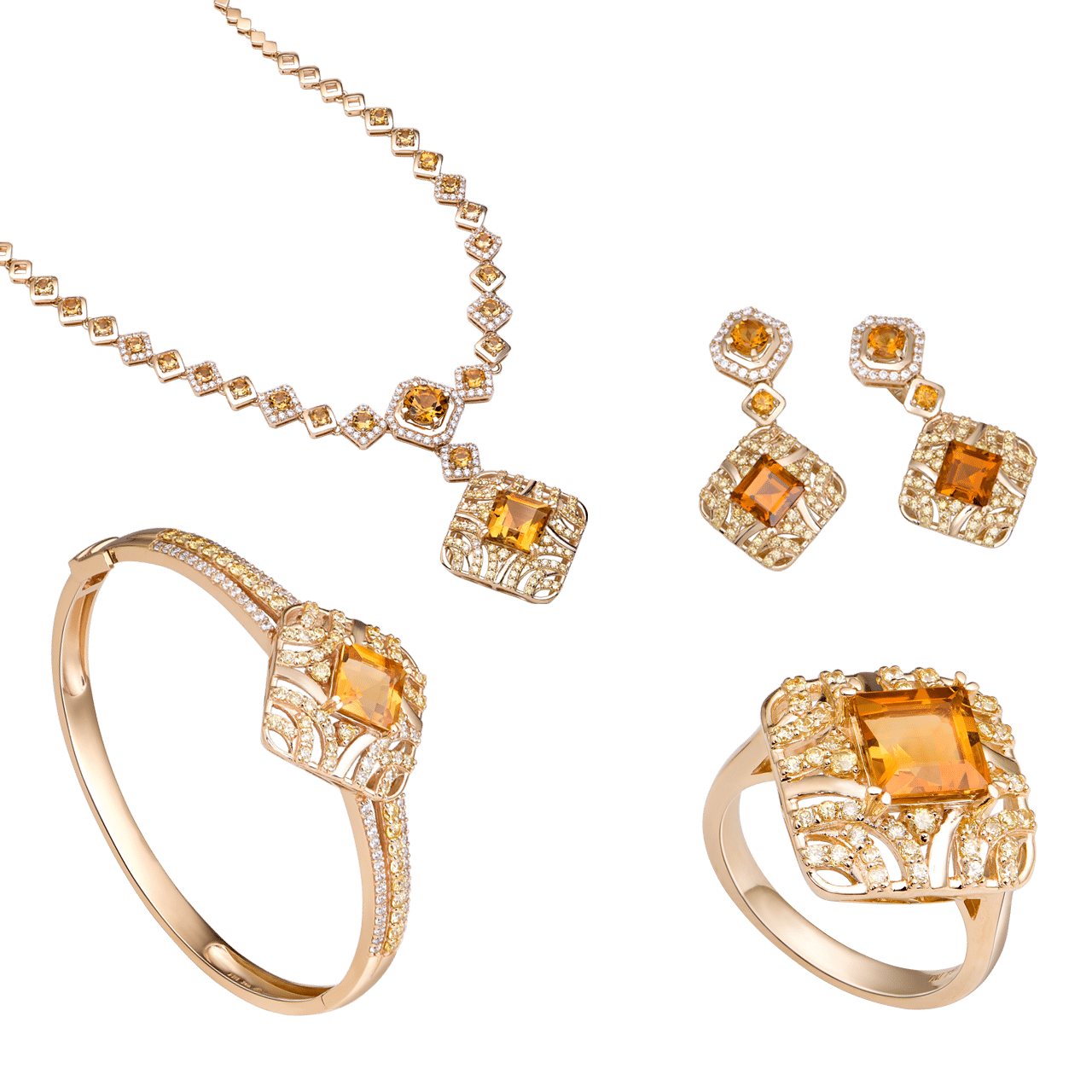 Bộ trang sức vàng 18k đính đá citrine pnj 00003-00005